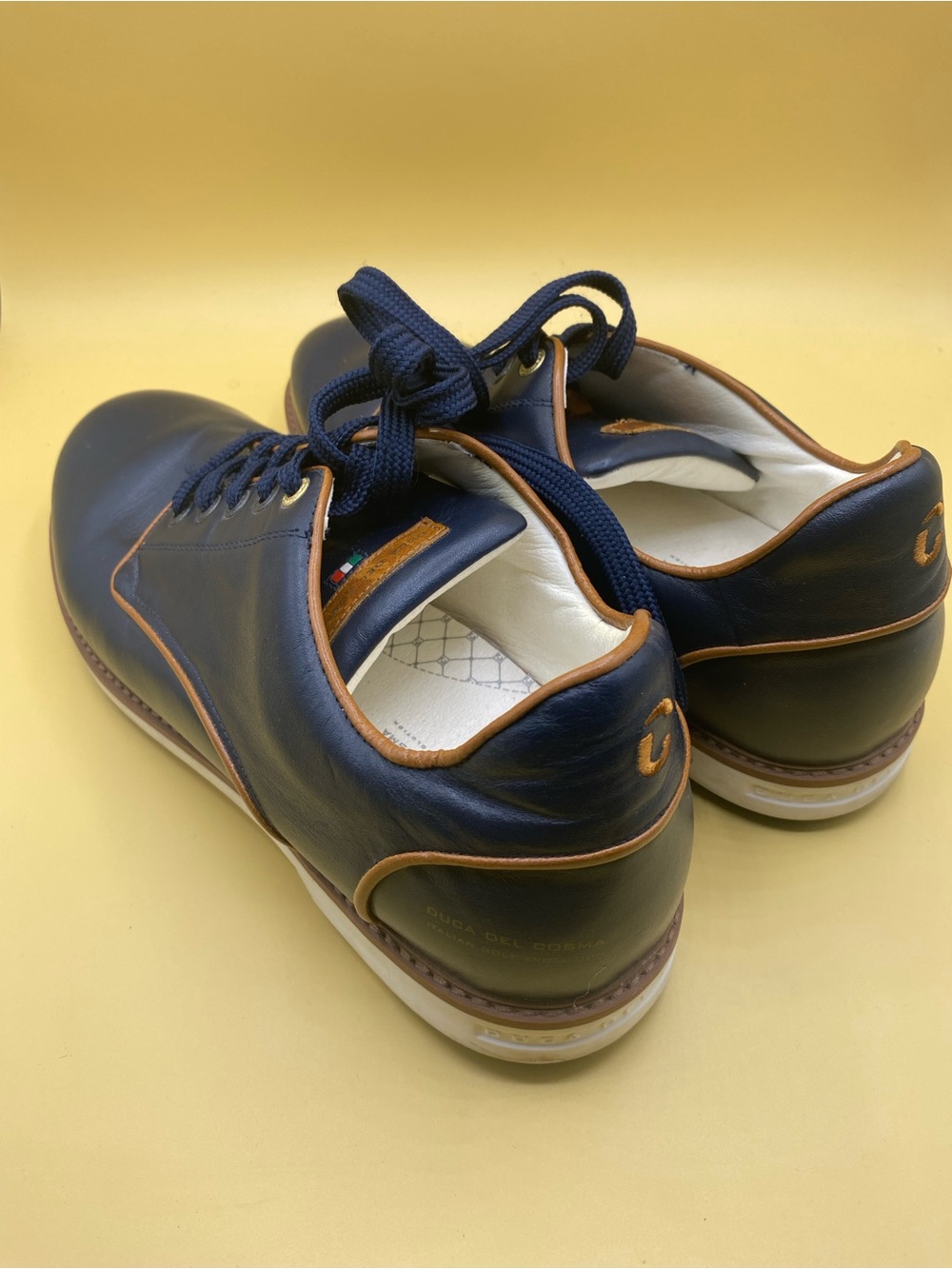 Men's Navy Leather Derby Shoes with Tan Trim - Picture 3 of 4